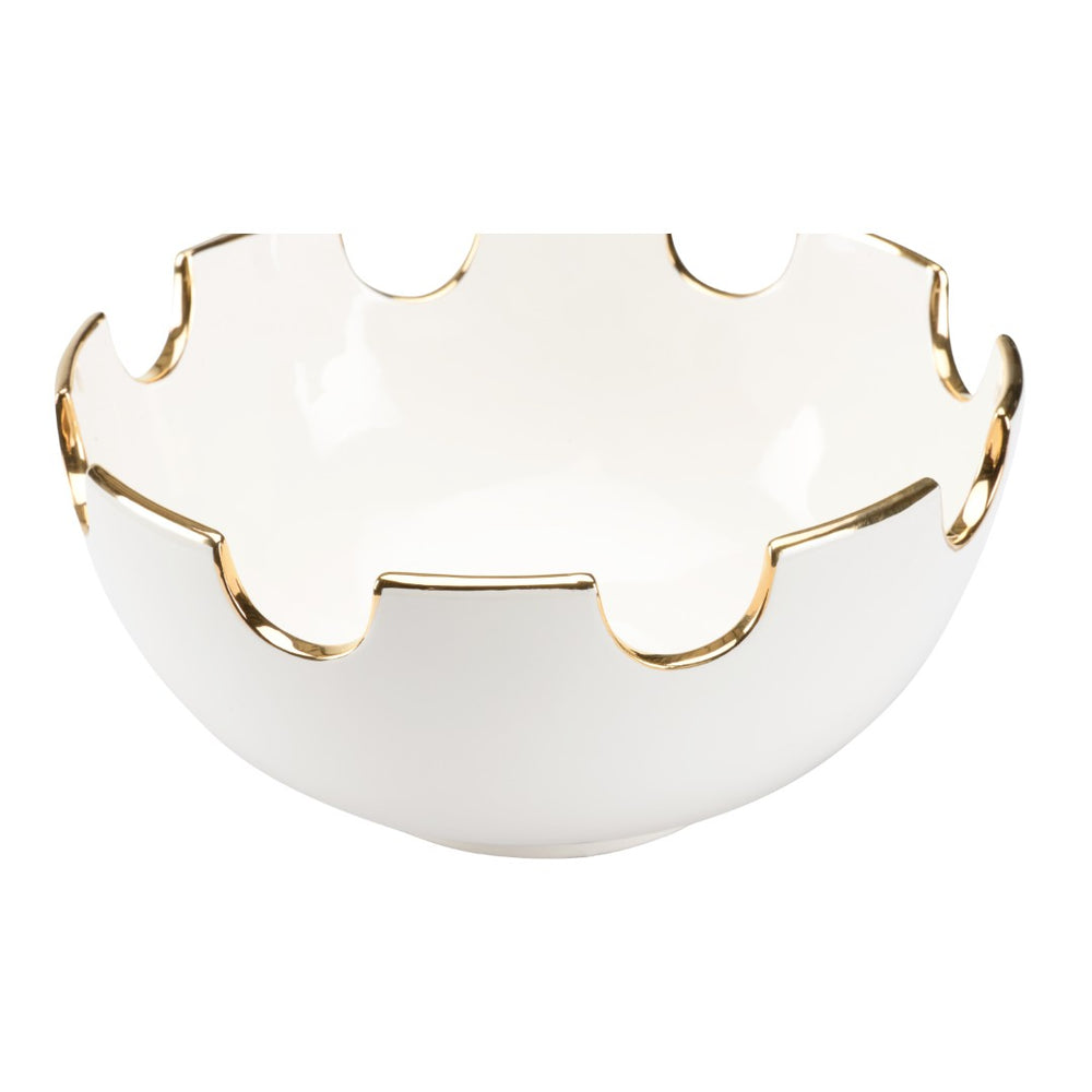 Chelsea House Classic Bowl Handcrafted Cream Ceramic With Metallic Gold Accent — Versatile Centerpiece For Tablescapes 385653