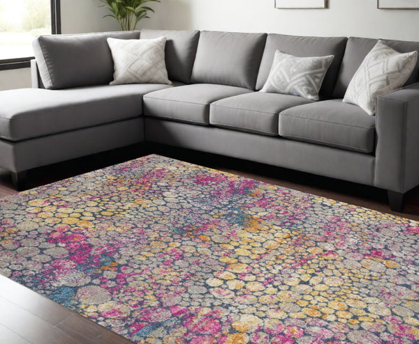 HomeRoots 7' Striking Yellow and Gray Abstract Area Rug - Modern Art Design for Stylish Spaces and Durability 7' x 10' 385666