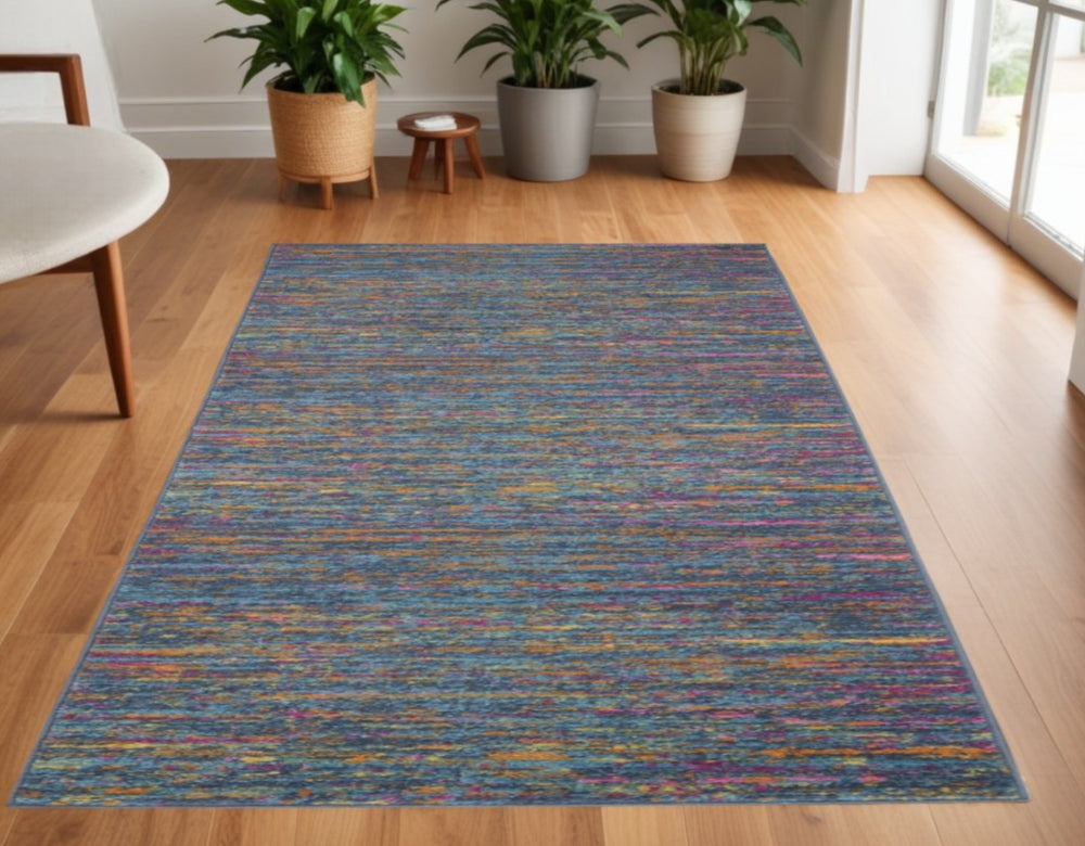 Homeroots 4' X 6' Blue Distressed Striations Area Rug  Polypropylene 385673