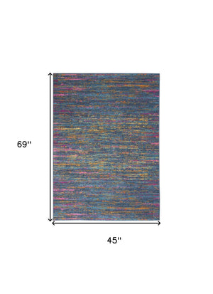 Homeroots 4' X 6' Blue Distressed Striations Area Rug  Polypropylene 385673