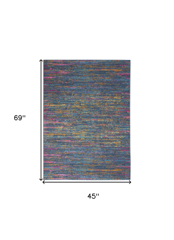 Homeroots 4' X 6' Blue Distressed Striations Area Rug  Polypropylene 385673