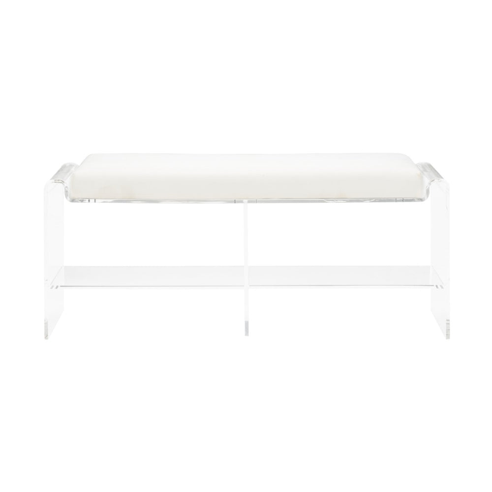 Chelsea House Renee Modern Acrylic Bench With Suede-Like Off-White Upholstery, Clear Legs, Reupholstery-Ready 385676