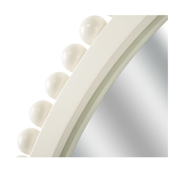 Chelsea House Tacna Round Mirror With Whitewashed Beaded Wood Frame, 36" Coastal Farmhouse Accent For Entryway 385690