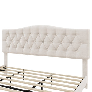 English Elm Upholstered Diamond-Tufted Platform Bed with Two-Position Adjustable Headboard and Sturdy Support Beige 81.22 L x 26.81 W x 5.24 H N701P342941B