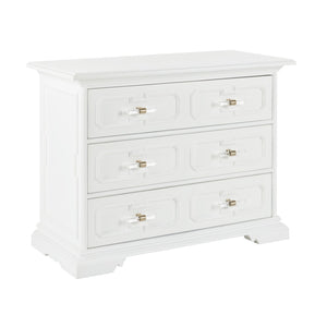 Chelsea House River Street Chest White Lacquer 3-Drawer | Bill Cain Design, Garden Trellis Pattern & Acrylic Handles 385693