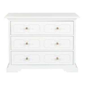 Chelsea House River Street Chest White Lacquer 3-Drawer | Bill Cain Design, Garden Trellis Pattern & Acrylic Handles 385693