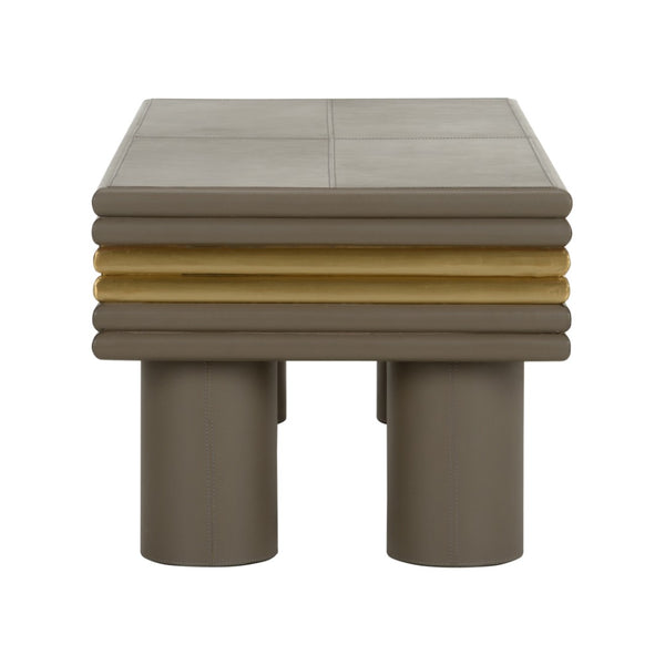 Chelsea House Coulter Gray Leather Cocktail Table With Soft Gold Accents, Hand-Finished Top, Durable 48" Surface Ideal For Entertaining 385694