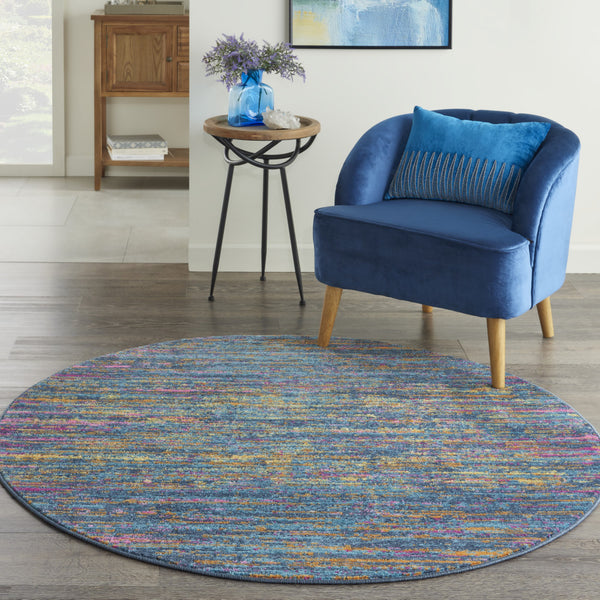 Homeroots 5' Blue And Orange Round Abstract Power Loom Area Rug  Polypropylene 385704