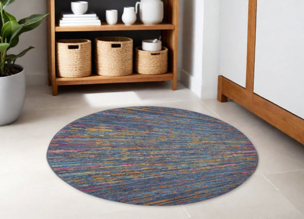 Homeroots 5' Blue And Orange Round Abstract Power Loom Area Rug  Polypropylene 385704