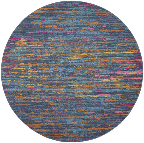 Homeroots 5' Blue And Orange Round Abstract Power Loom Area Rug  Polypropylene 385704
