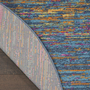 Homeroots 5' Blue And Orange Round Abstract Power Loom Area Rug  Polypropylene 385704