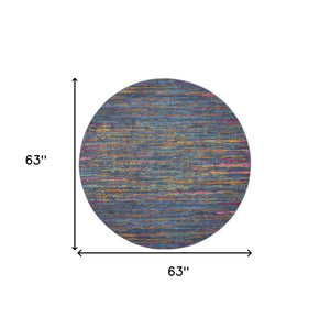 Homeroots 5' Blue And Orange Round Abstract Power Loom Area Rug  Polypropylene 385704