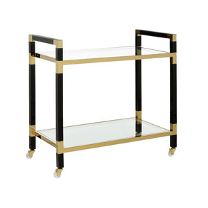 Chelsea House Acrylic Modern Bar Cart Black & Brass Finish — Clear Shelves, Locking Casters, Two-Tier Storage Stylishly Portable 385705