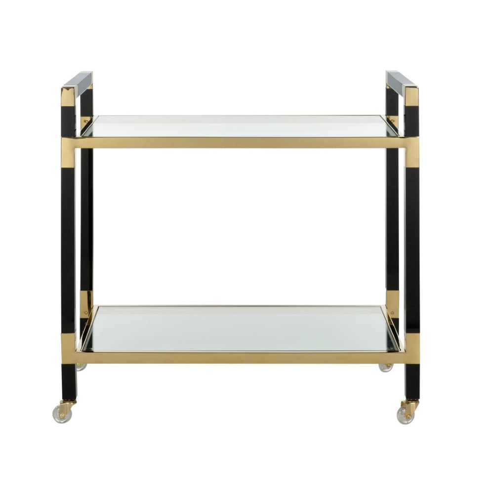 Chelsea House Acrylic Modern Bar Cart Black & Brass Finish — Clear Shelves, Locking Casters, Two-Tier Storage Stylishly Portable 385705