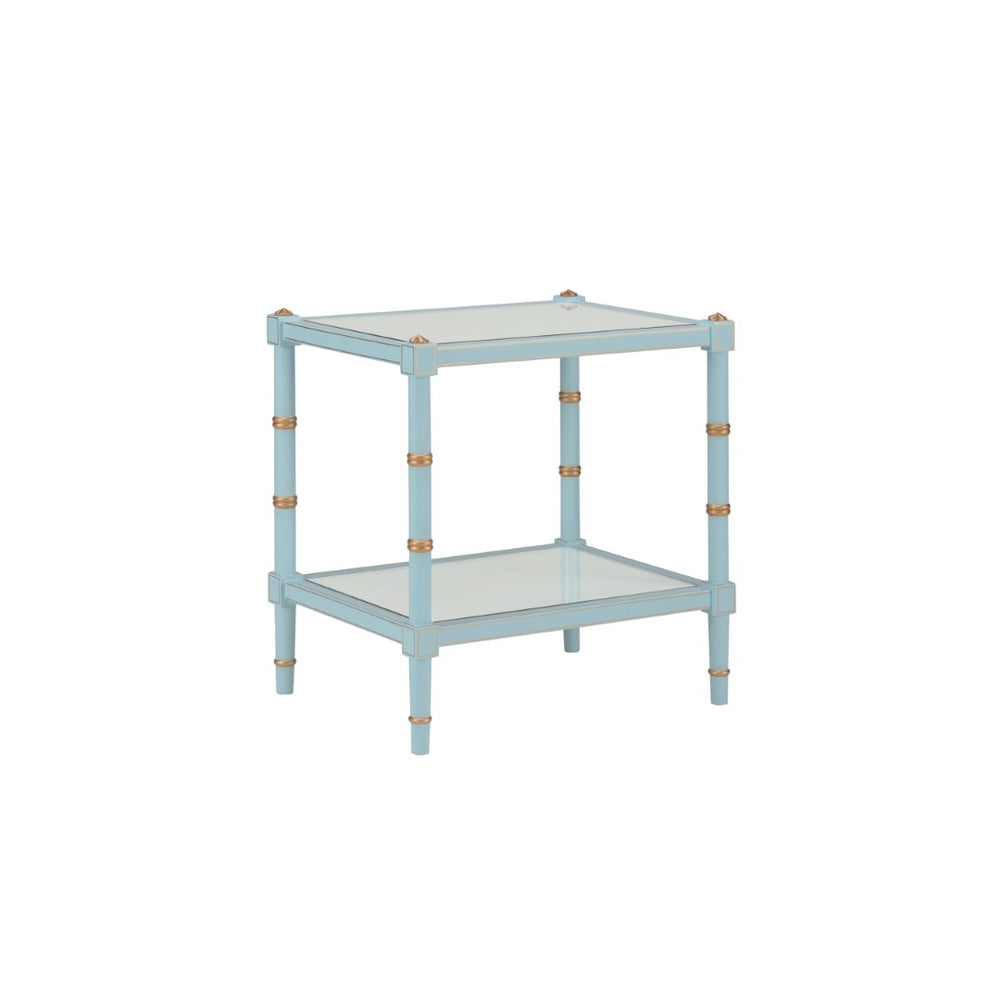 Chelsea House Conner Blue Cane End Table By Bill Cain — Coastal-Style Accent Table With Gold Trim & Natural Shelf 385707