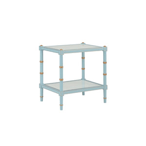 Chelsea House Conner Blue Cane End Table By Bill Cain — Coastal-Style Accent Table With Gold Trim & Natural Shelf 385707
