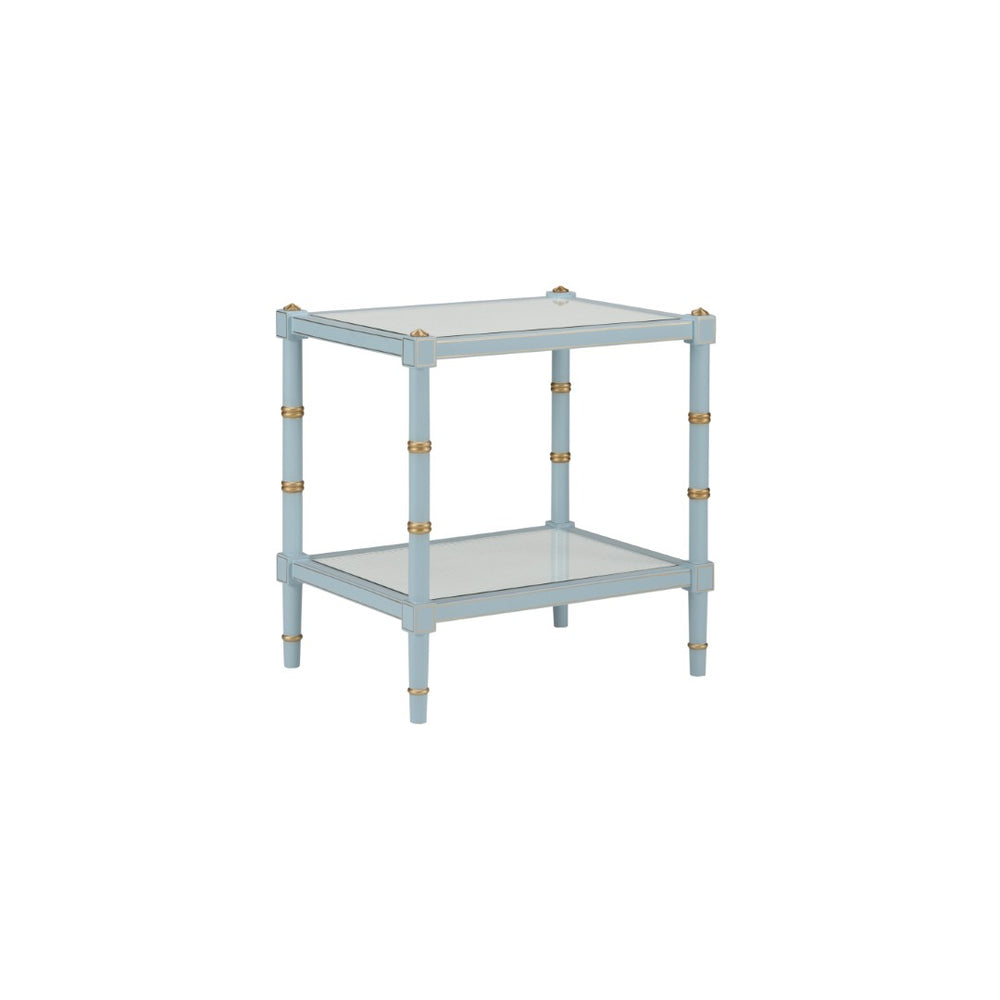 Chelsea House Conner Blue Cane End Table By Bill Cain — Coastal-Style Accent Table With Gold Trim & Natural Shelf 385707