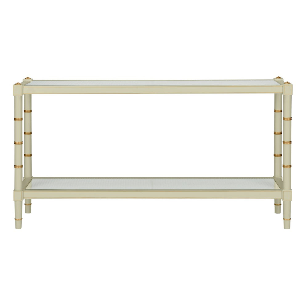 Chelsea House Conner Grass Green Console Table With Gold Accents & Natural Caned Shelf — Bill Cain Designer Piece 385711