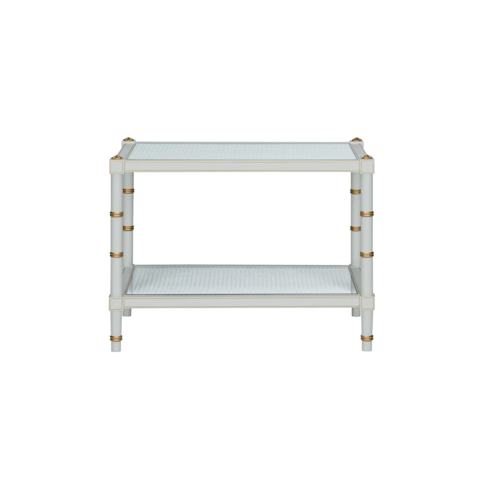 Chelsea House Conner Cane Cocktail Table By Bill Cain — Gray With Gold Hand-Painted Accents & Natural Caned Shelf Delight 385712
