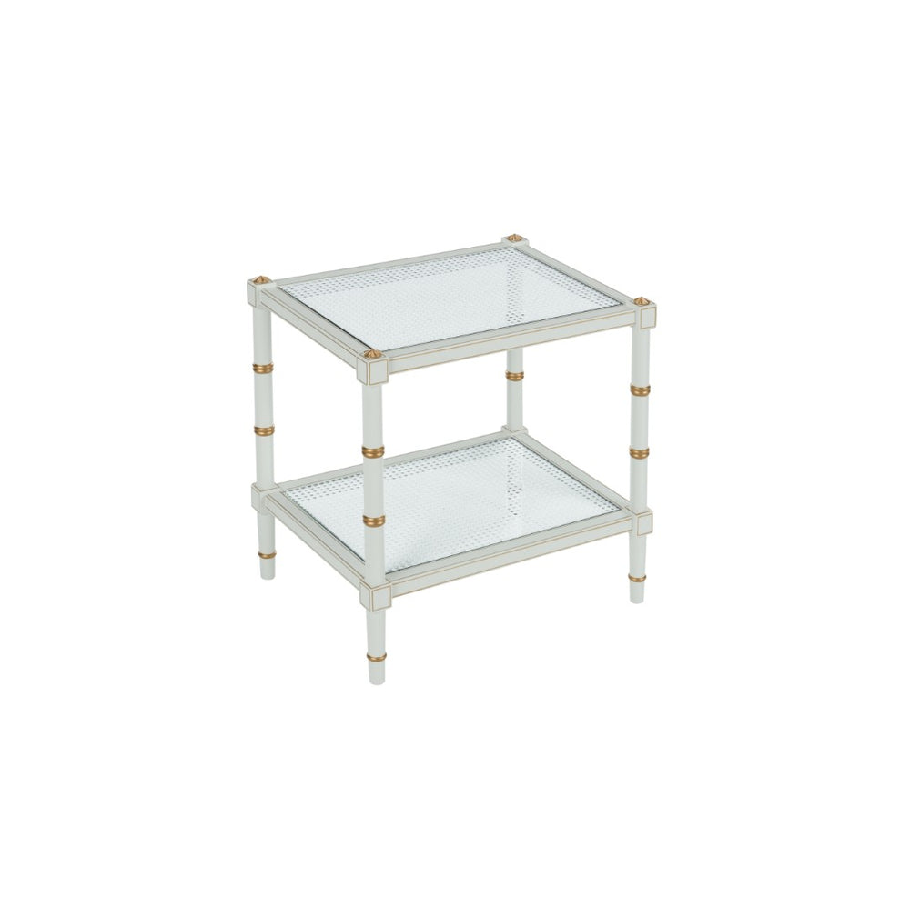 Chelsea House Conner Cane End Table By Bill Cain — Gray Transitional Accent Table With Caned Shelf, Gold Trim (28.5"H) 385713