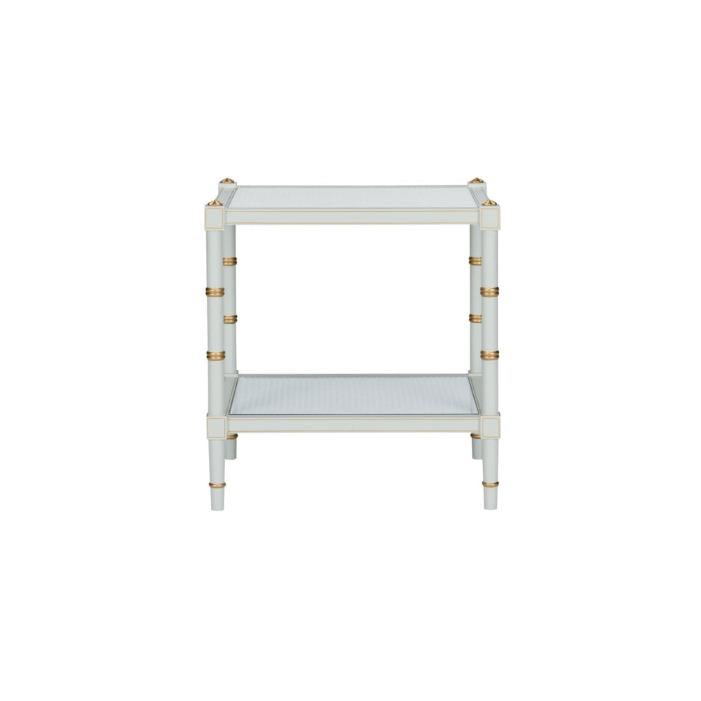 Chelsea House Conner Cane End Table By Bill Cain — Gray Transitional Accent Table With Caned Shelf, Gold Trim (28.5"H) 385713