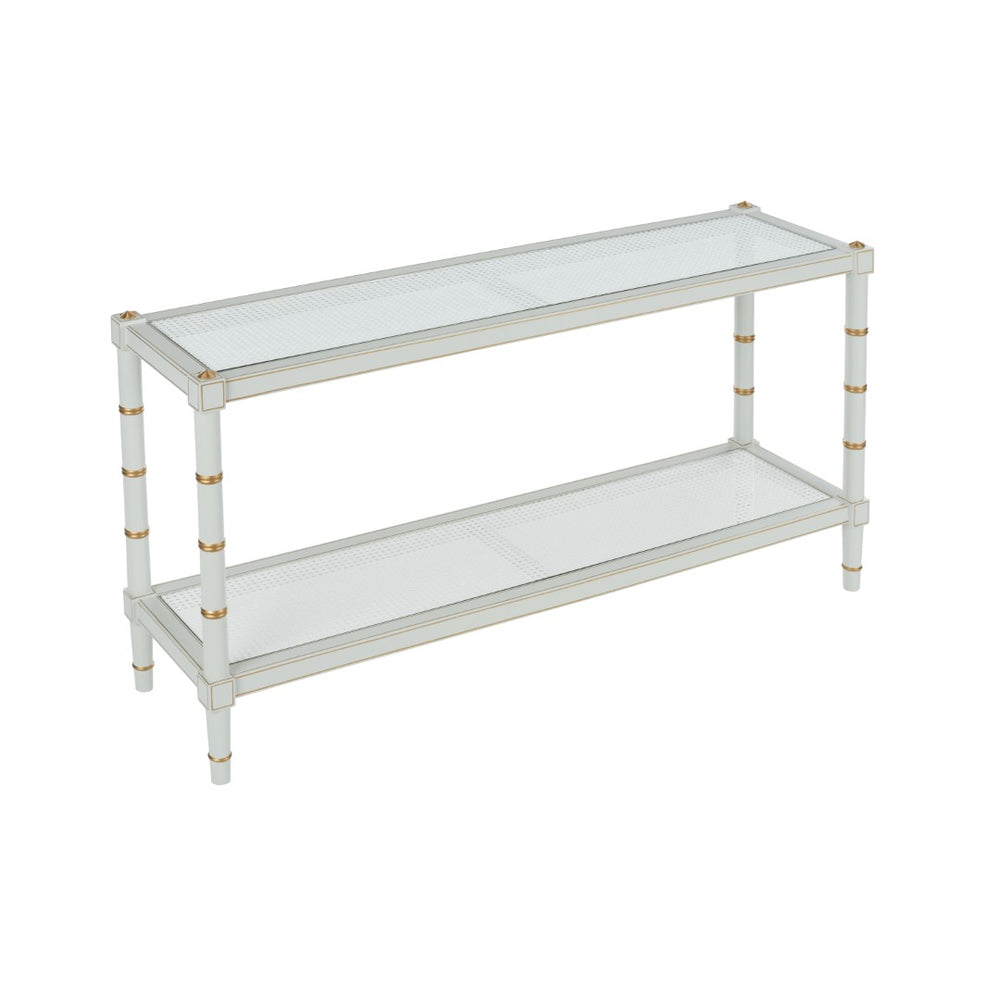 Chelsea House Conner Gray Cane Console With Gold Bamboo Legs, 60" Entry Table By Bill Cain — Coastal Luxe Design 385714