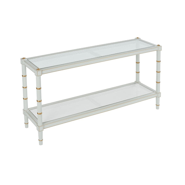 Chelsea House Conner Gray Cane Console With Gold Bamboo Legs, 60" Entry Table By Bill Cain — Coastal Luxe Design 385714