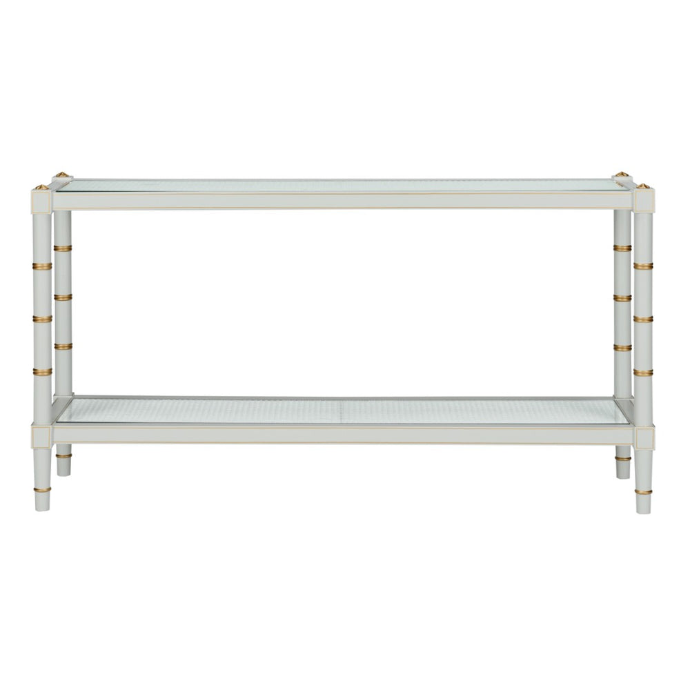 Chelsea House Conner Gray Cane Console With Gold Bamboo Legs, 60" Entry Table By Bill Cain — Coastal Luxe Design 385714