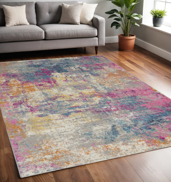 HomeRoots 5' Contemporary Ivory and Blue Abstract Area Rug for Stylish Comfort and Modern Home Décor 5' X 7' Rectangle 385714