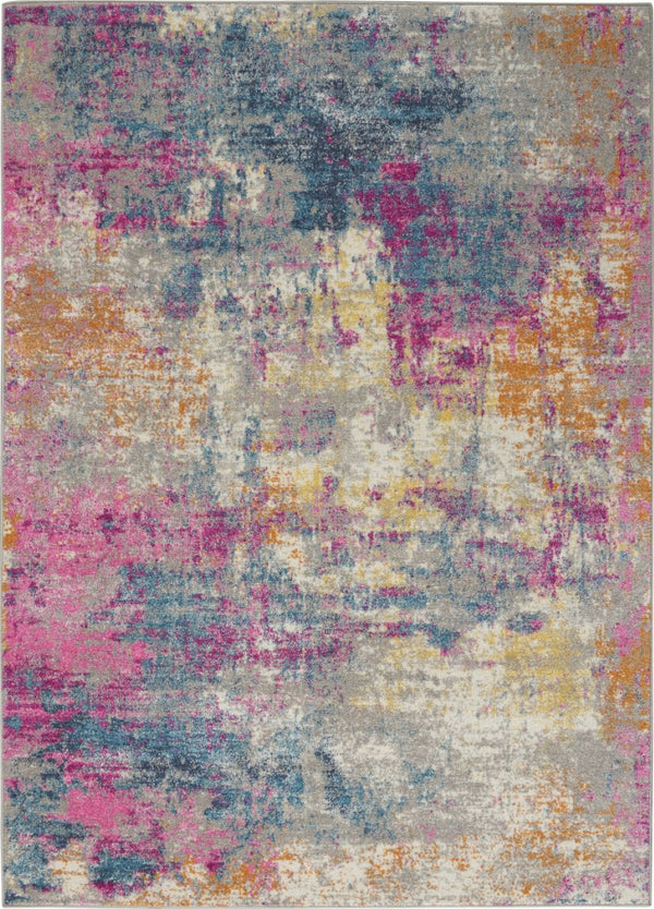 HomeRoots 5' Contemporary Ivory and Blue Abstract Area Rug for Stylish Comfort and Modern Home Décor 5' X 7' Rectangle 385714