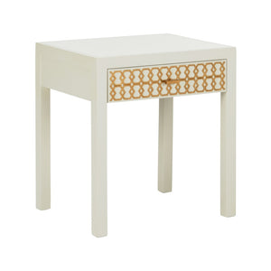 Chelsea House Hazel Satin Gold Honeycomb Nightstand — White Case, Designer Shayla Copas, Compact Drawer Storage 385715