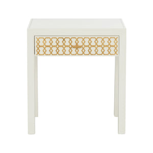 Chelsea House Hazel Satin Gold Honeycomb Nightstand — White Case, Designer Shayla Copas, Compact Drawer Storage 385715