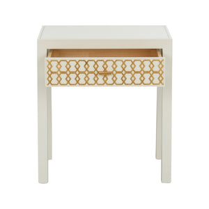 Chelsea House Hazel Satin Gold Honeycomb Nightstand — White Case, Designer Shayla Copas, Compact Drawer Storage 385715