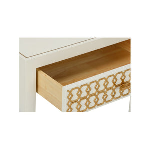 Chelsea House Hazel Satin Gold Honeycomb Nightstand — White Case, Designer Shayla Copas, Compact Drawer Storage 385715