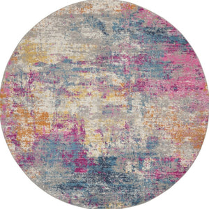 HomeRoots 5' Contemporary Ivory and Blue Abstract Area Rug for Stylish Comfort and Modern Home Décor 5' Round Round 385715