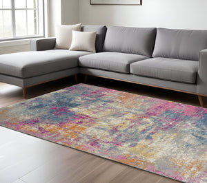 HomeRoots 5' Contemporary Ivory and Blue Abstract Area Rug for Stylish Comfort and Modern Home Décor 8' X 10' Rectangle 385717
