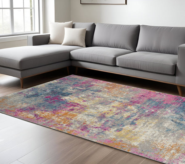 HomeRoots 5' Contemporary Ivory and Blue Abstract Area Rug for Stylish Comfort and Modern Home Décor 8' X 10' Rectangle 385717