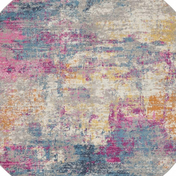 HomeRoots 5' Contemporary Ivory and Blue Abstract Area Rug for Stylish Comfort and Modern Home Décor 8' Round Round 385718