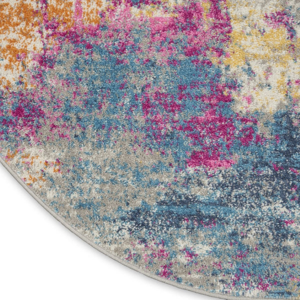 HomeRoots 5' Contemporary Ivory and Blue Abstract Area Rug for Stylish Comfort and Modern Home Décor 8' Round Round 385718