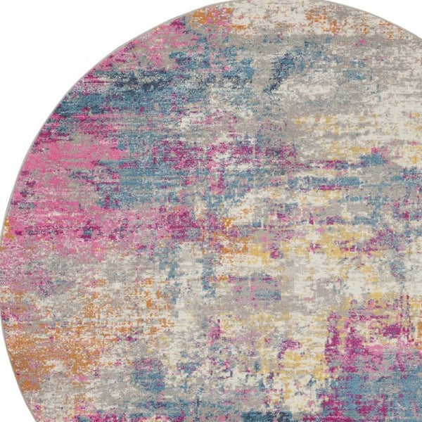 HomeRoots 5' Contemporary Ivory and Blue Abstract Area Rug for Stylish Comfort and Modern Home Décor 8' Round Round 385718