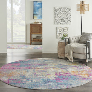 HomeRoots 5' Contemporary Ivory and Blue Abstract Area Rug for Stylish Comfort and Modern Home Décor 8' Round Round 385718