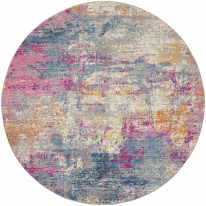 HomeRoots 5' Contemporary Ivory and Blue Abstract Area Rug for Stylish Comfort and Modern Home Décor 8' Round Round 385718