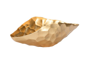Chelsea House Gold Oval Geometric Bowl Hand-Hammered Aluminum With Gold Leaf Finish, Sculptural Modern Accent 385719