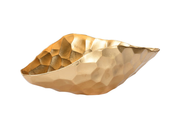 Chelsea House Gold Oval Geometric Bowl Hand-Hammered Aluminum With Gold Leaf Finish, Sculptural Modern Accent 385719