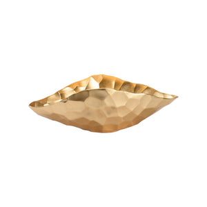 Chelsea House Gold Oval Geometric Bowl Hand-Hammered Aluminum With Gold Leaf Finish, Sculptural Modern Accent 385719