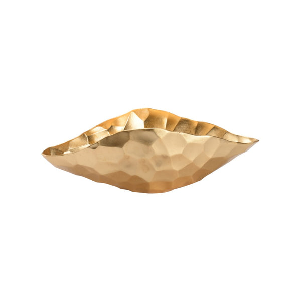 Chelsea House Gold Oval Geometric Bowl Hand-Hammered Aluminum With Gold Leaf Finish, Sculptural Modern Accent 385719