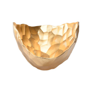 Chelsea House Gold Oval Geometric Bowl Hand-Hammered Aluminum With Gold Leaf Finish, Sculptural Modern Accent 385719