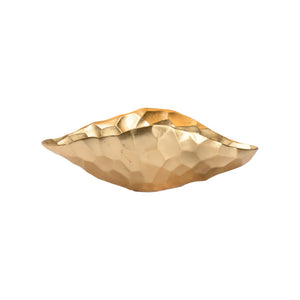 Chelsea House Gold Oval Geometric Bowl Hand-Hammered Aluminum With Gold Leaf Finish, Sculptural Modern Accent 385719