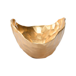 Chelsea House Gold Oval Geometric Bowl Hand-Hammered Aluminum With Gold Leaf Finish, Sculptural Modern Accent 385719