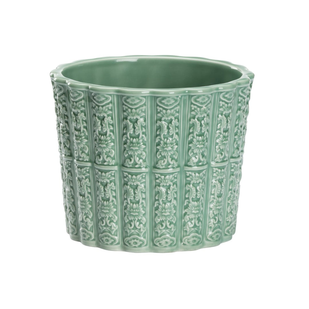 Chelsea House Brandywine Handcrafted Celadon Planter With Embossed Detail — Glossy Ceramic Pot For Indoors & Patio 385725